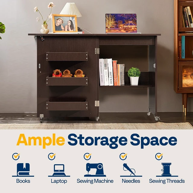 Alt view image 5 of 7 - Folding Sewing Table for Sewing Machine, Sewing Desk with Storage