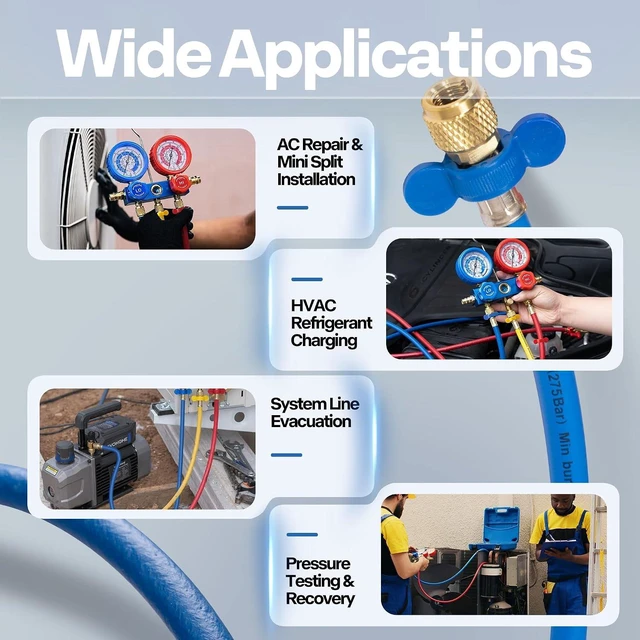 Alt view image 6 of 7 - 5 ft R410A HVAC Refrigerant Charging & Recovery Hoses