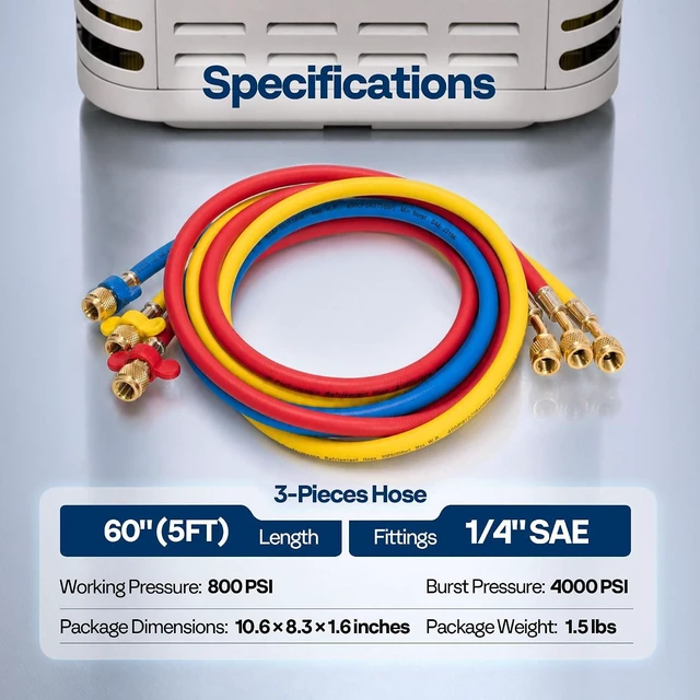 Alt view image 7 of 7 - 5 ft R410A HVAC Refrigerant Charging & Recovery Hoses