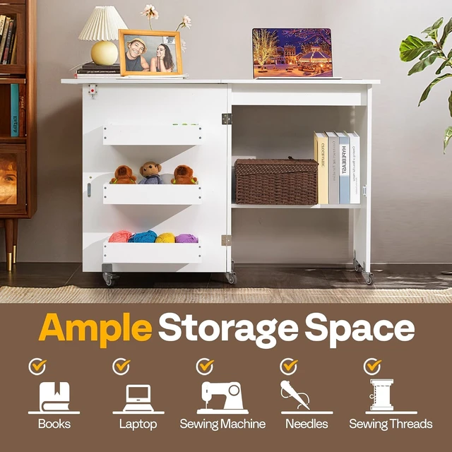 Alt view image 2 of 7 - Folding Sewing Table for Sewing Machine, Sewing Desk with Storage