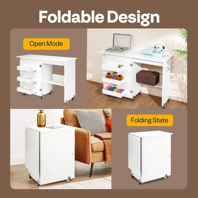 Alt view image 4 of 7 - Folding Sewing Table for Sewing Machine, Sewing Desk with Storage