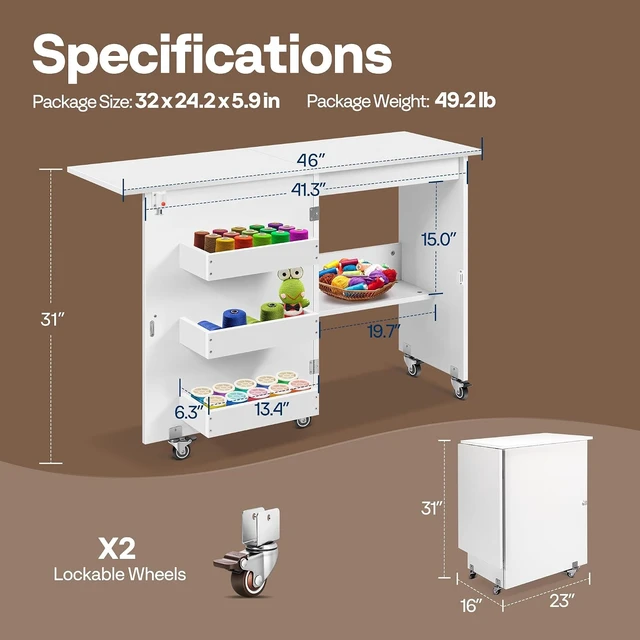 Alt view image 5 of 7 - Folding Sewing Table for Sewing Machine, Sewing Desk with Storage