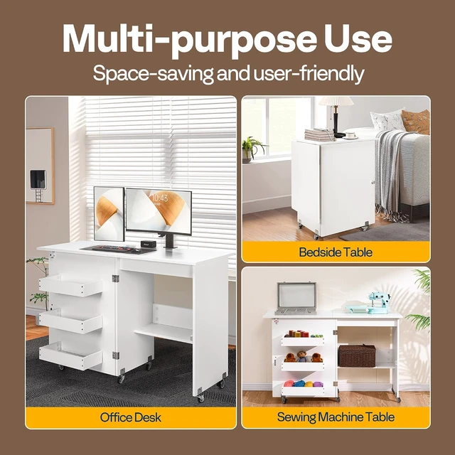 Alt view image 3 of 7 - Folding Sewing Table for Sewing Machine, Sewing Desk with Storage