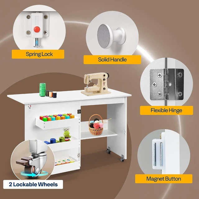 Alt view image 6 of 7 - Folding Sewing Table for Sewing Machine, Sewing Desk with Storage