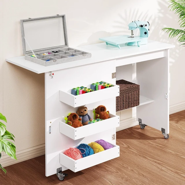 Alt view image 7 of 7 - Folding Sewing Table for Sewing Machine, Sewing Desk with Storage