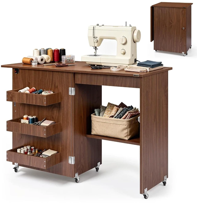 Main image of Folding Sewing Table for Sewing Machine, Sewing Desk with Storage
