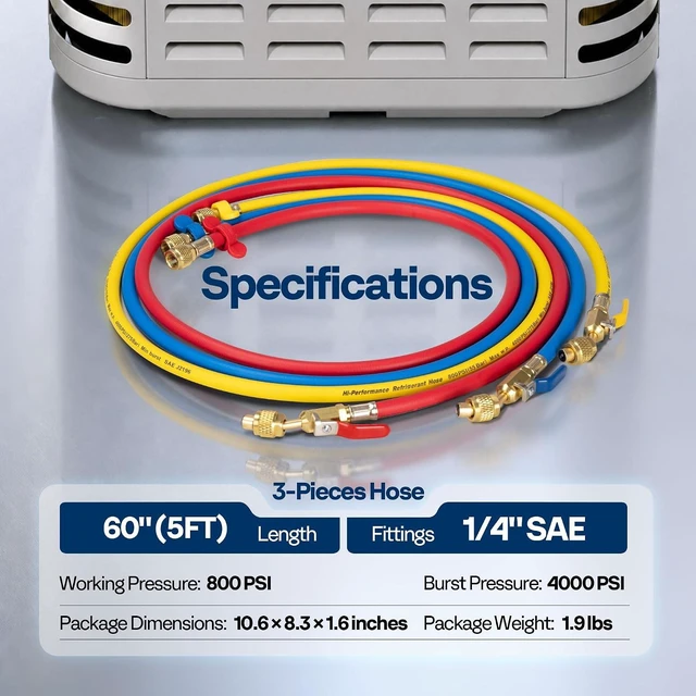 Alt view image 7 of 7 - 5 ft R410A HVAC Refrigerant Hoses with Compact Ball Valve
