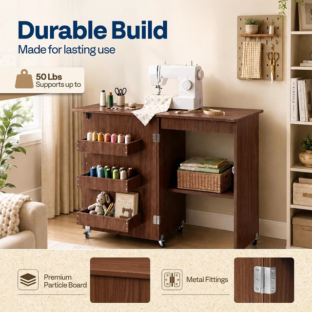 Alt view image 4 of 7 - Folding Sewing Table for Sewing Machine, Sewing Desk with Storage