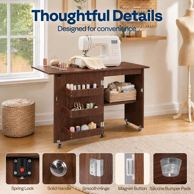Alt view image 6 of 7 - Folding Sewing Table for Sewing Machine, Sewing Desk with Storage