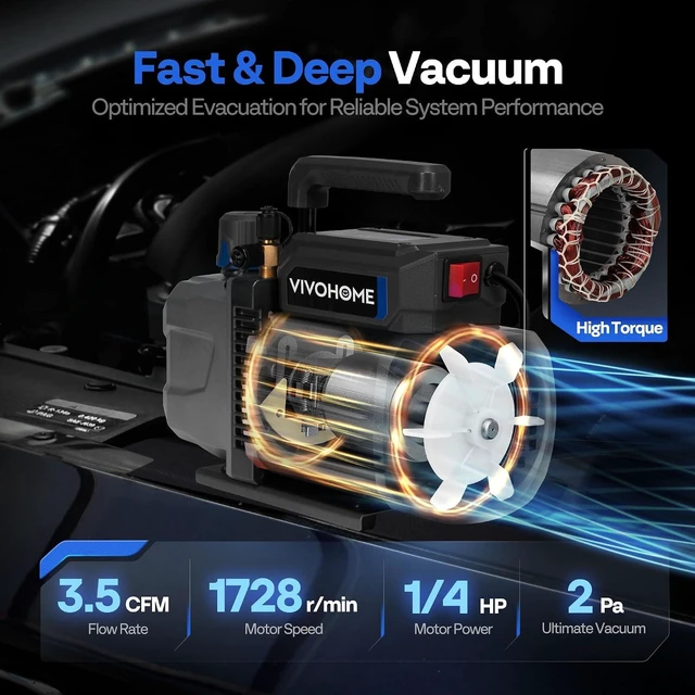 Alt view image 3 of 7 - A2L 1/4 HP 3.5CFM 1 Stage AC Vacuum Pump and Manifold Gauge Set