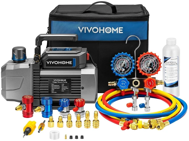 Main image of A2L 1/3 HP 5CFM Single Stage AC Vacuum Pump and Manifold Gauge Set
