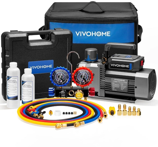 Main image of A2L 3/4 HP 7.2CFM 2 Stage AC Vacuum Pump and Manifold Gauge Set