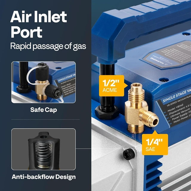 Alt view image 4 of 6 - A2L 1/3 HP 4.5CFM 1 Stage AC Vacuum Pump and Manifold Gauge Set
