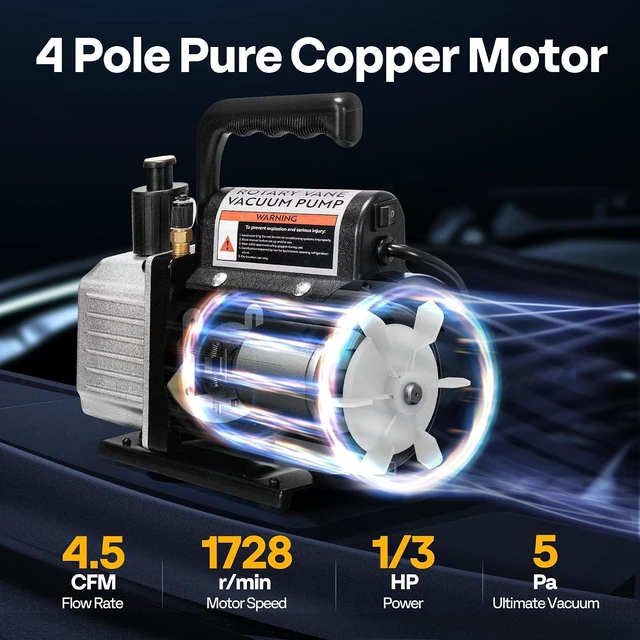 Alt view image 2 of 7 - 110V 1/3 HP 4.5 CFM Single Stage HVAC Vacuum Pump with Oil Bottle