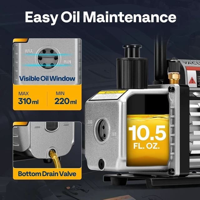 Alt view image 5 of 7 - 110V 1/3 HP 4.5 CFM Single Stage HVAC Vacuum Pump with Oil Bottle