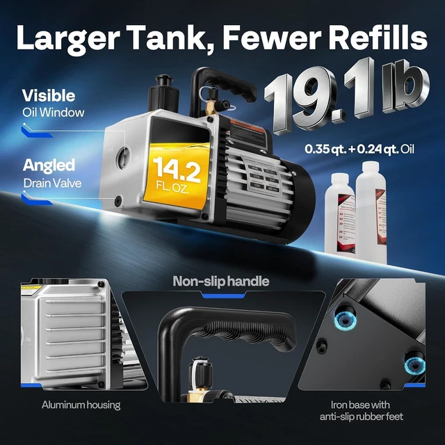 Alt view image 6 of 7 - 110V 1/2 HP 5 CFM Dual Stage HVAC Vacuum Pump for R134a R410a R22