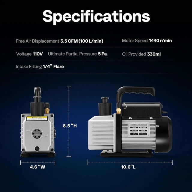 Alt view image 7 of 7 - 110V 1/4 HP 3.5 CFM Single Stage HVAC Vacuum Pump with Oil Bottle