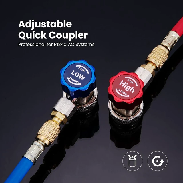 Alt view image 2 of 7 - AC R134a Refrigerant Quick Coupler Adapter Fittings Kit