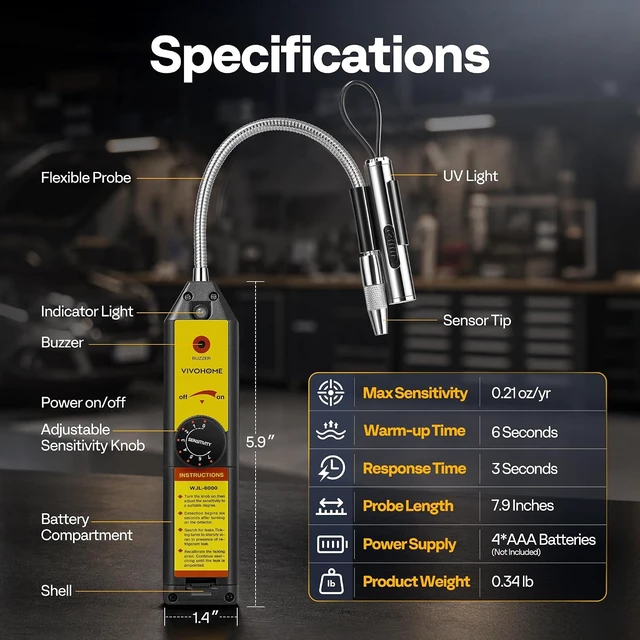 Alt view image 7 of 7 - HVAC Refrigerant Freon Leak Detector with LED Light