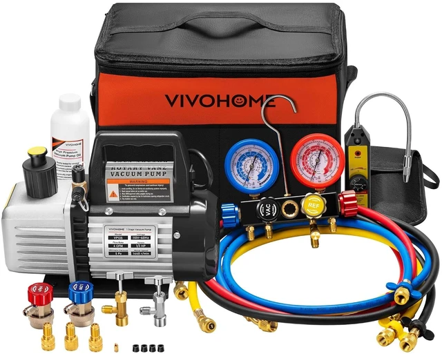 Main image of Upgraded 1/3 HP 4 CFM 1 Stage AC Vacuum Pump and 4 Way Gauge Set