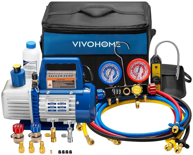 Main image of Upgraded 1/3 HP 4 CFM 1 Stage AC Vacuum Pump and 4 Way Gauge Set