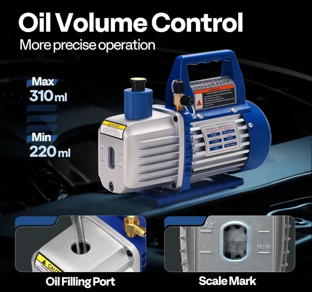 Alt view image 5 of 7 - Upgraded 1/3 HP 4 CFM 1 Stage AC Vacuum Pump and 4 Way Gauge Set