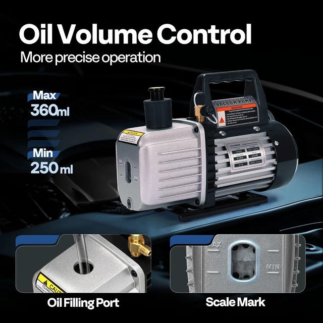 Alt view image 5 of 7 - Upgraded 1/3 HP 5 CFM 1 Stage AC Vacuum Pump and 4 Way Gauge Set