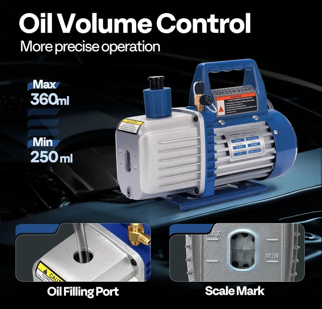Alt view image 5 of 7 - Upgraded 1/3 HP 5 CFM 1 Stage AC Vacuum Pump and 4 Way Gauge Set
