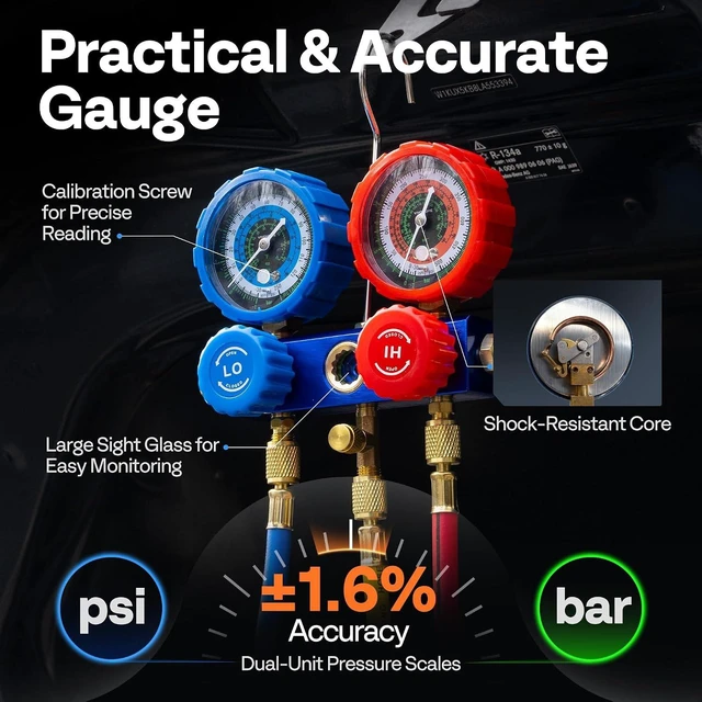 Alt view image 6 of 7 - 1/4 HP 3.5CFM 1 Stage AC Vacuum Pump and R134a Manifold Gauge Set