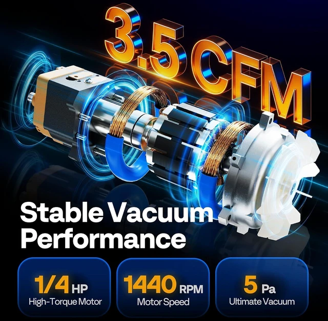 Alt view image 2 of 7 - 1/4 HP 3.5CFM 1 Stage AC Vacuum Pump and R134a Manifold Gauge Set