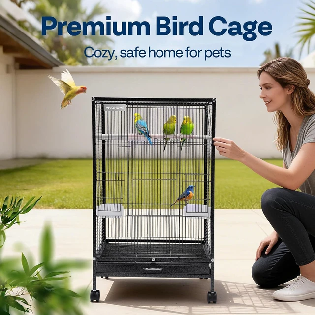 Wrought Iron Bird Cage with Rolling Stand, 30 Inch Height - Newegg.com