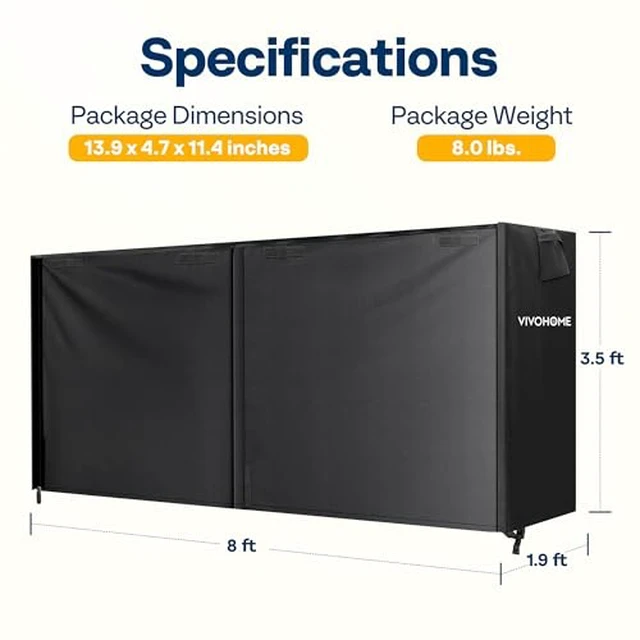Alt view image 5 of 7 - 8ft Waterproof Log Rack Cover, Heavy Duty 600D Oxford Outdoor Firewood Storage Cover with Zipper and Hook Loop Tape (Log Rack not Included) (Pack of 2)
