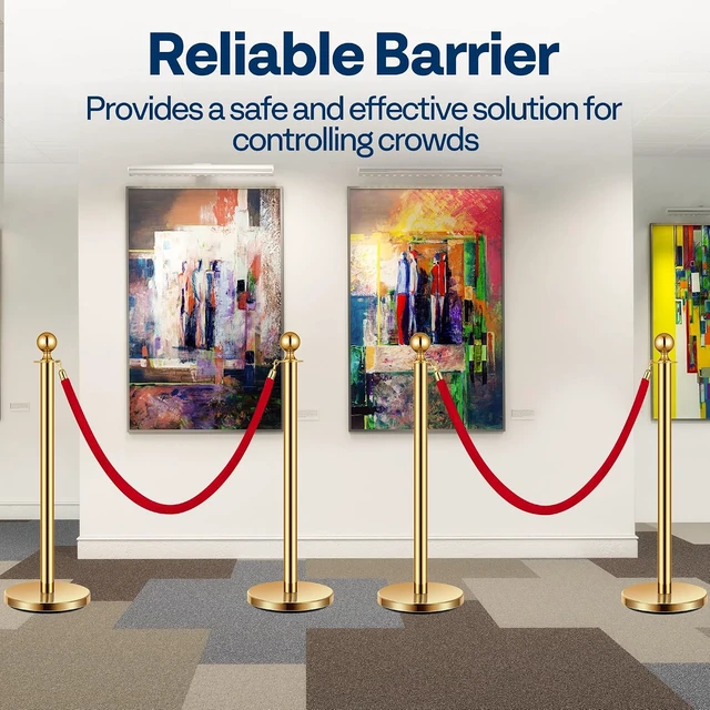 Alt view image 2 of 7 - Gold Stanchions and Velvet Ropes, 5 Feet Ropes and 39 Inch Posts