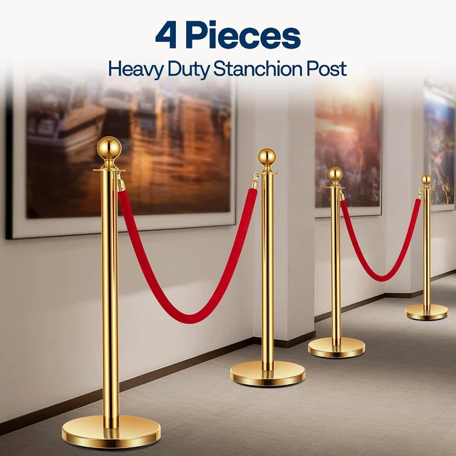 Alt view image 7 of 7 - Gold Stanchions and Velvet Ropes, 5 Feet Ropes and 39 Inch Posts
