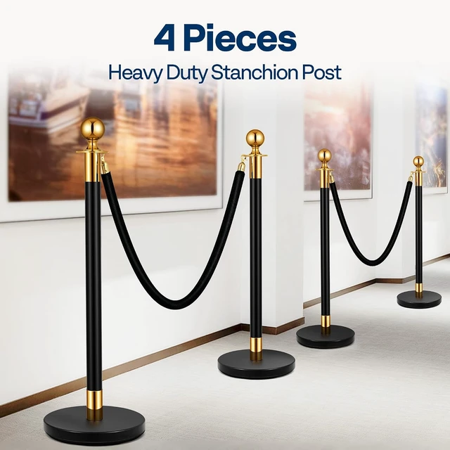 Alt view image 7 of 7 - Black Stanchions and Velvet Ropes, 5 Feet Ropes and 39 Inch Posts