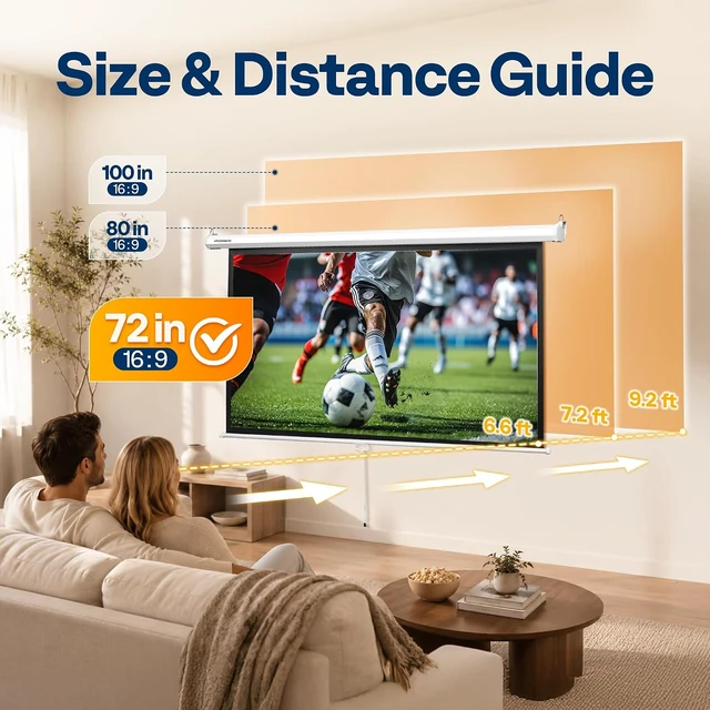 Alt view image 2 of 7 - 72 Inch 16:9 Pull Down Projector Screen, White