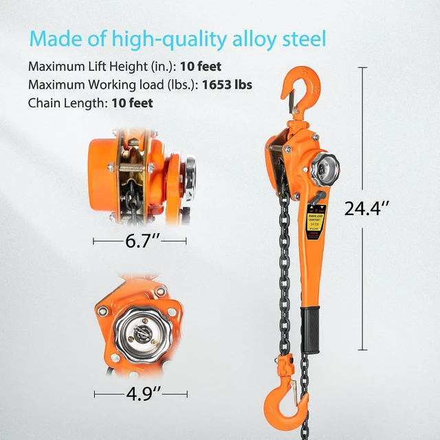 Alt view image 7 of 7 - Lever Chain Hoist 3/4 Ton 1650 Lbs Capacity