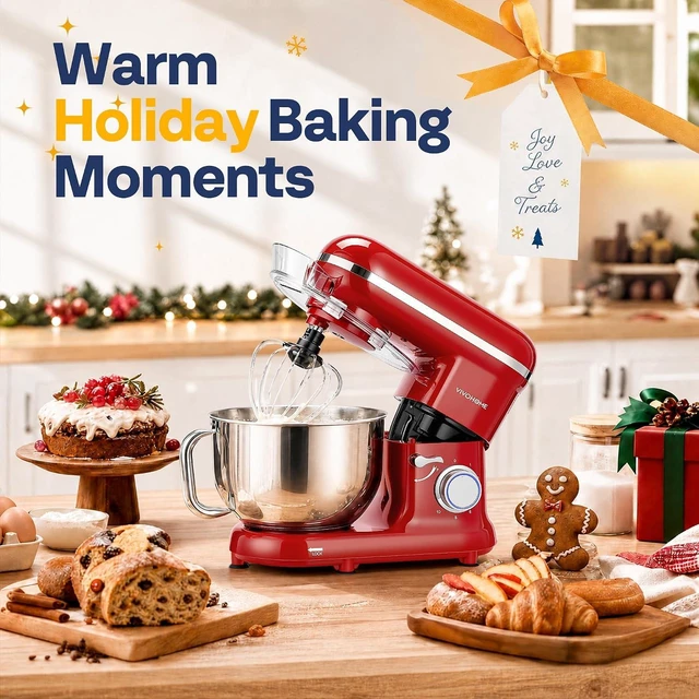 Alt view image 7 of 7 - Stand Mixer, 6-Quart Tilt-Head Kitchen Mixer with Bowl, Red