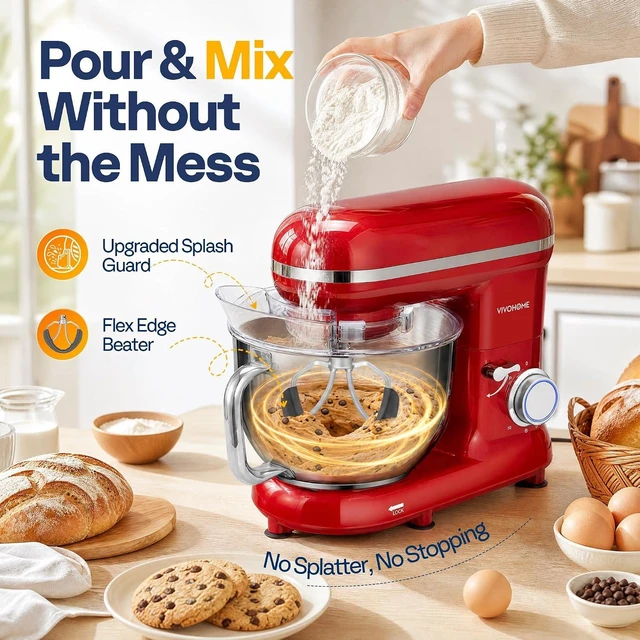 Alt view image 6 of 7 - Stand Mixer, 6-Quart Tilt-Head Kitchen Mixer with Bowl, Red