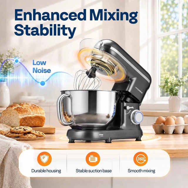 Alt view image 4 of 7 - Stand Mixer, 6-Quart Tilt-Head Kitchen Mixer with Bowl, Gray