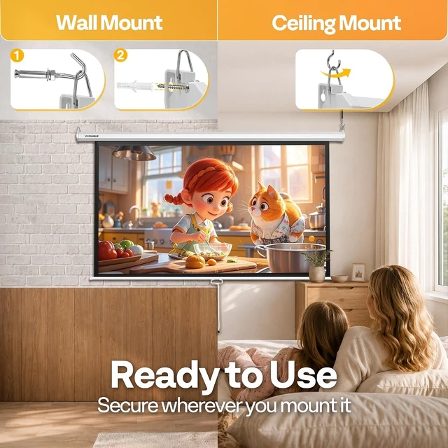 Alt view image 4 of 7 - 72 Inch 16:9 Pull Down Projector Screen, White