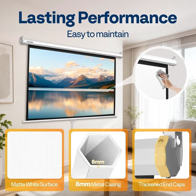 Alt view image 5 of 7 - 72 Inch 16:9 Pull Down Projector Screen, White
