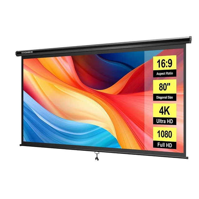 Main image of 80 Inch 16:9 Pull Down Projector Screen, Black