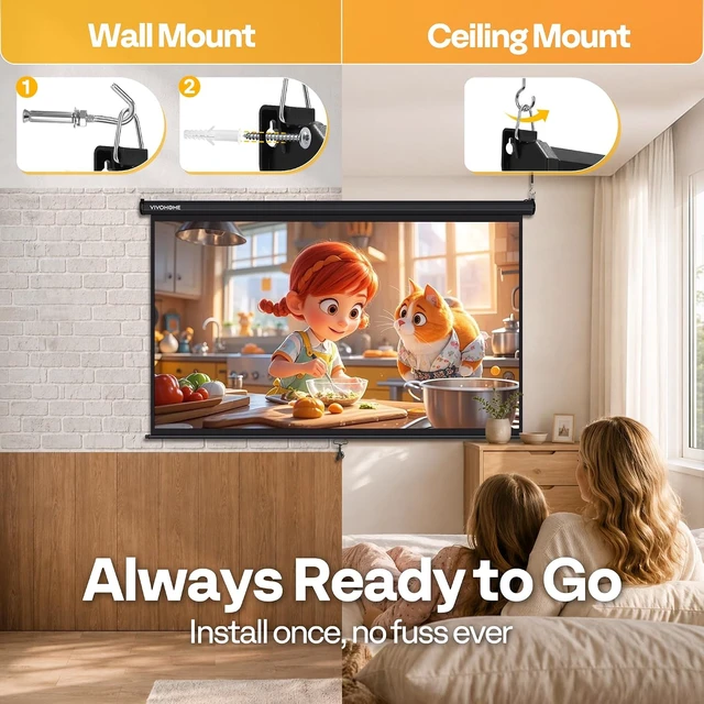 Alt view image 4 of 7 - 80 Inch 16:9 Pull Down Projector Screen, Black