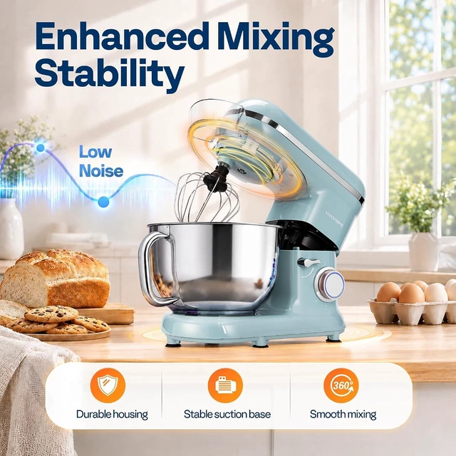 Alt view image 4 of 7 - Stand Mixer, 6-Quart Tilt-Head Kitchen Mixer with Bowl, Blue