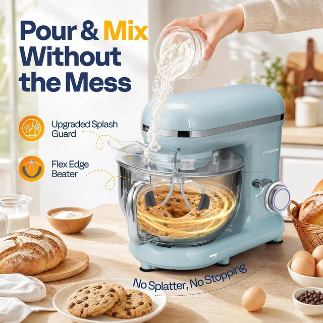 Alt view image 6 of 7 - Stand Mixer, 6-Quart Tilt-Head Kitchen Mixer with Bowl, Blue