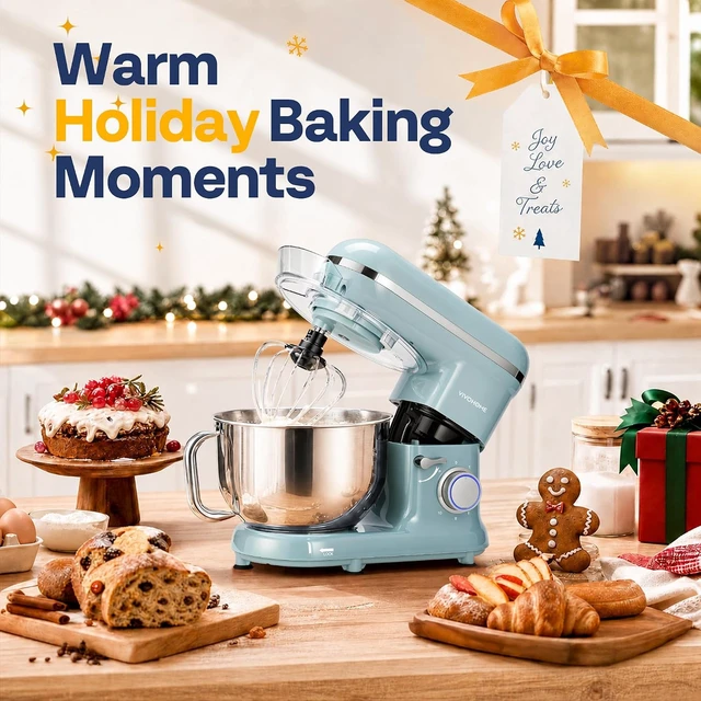Alt view image 7 of 7 - Stand Mixer, 6-Quart Tilt-Head Kitchen Mixer with Bowl, Blue