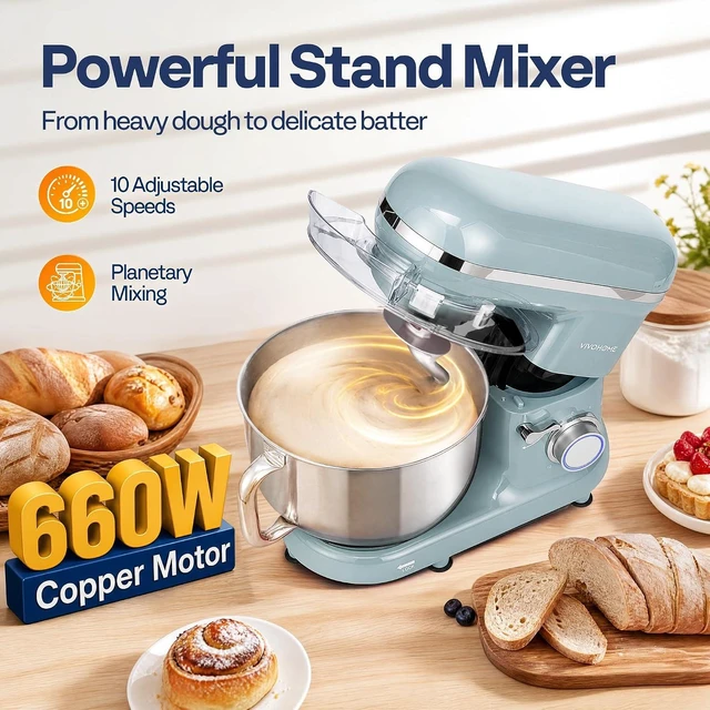 Alt view image 2 of 7 - Stand Mixer, 6-Quart Tilt-Head Kitchen Mixer with Bowl, Blue