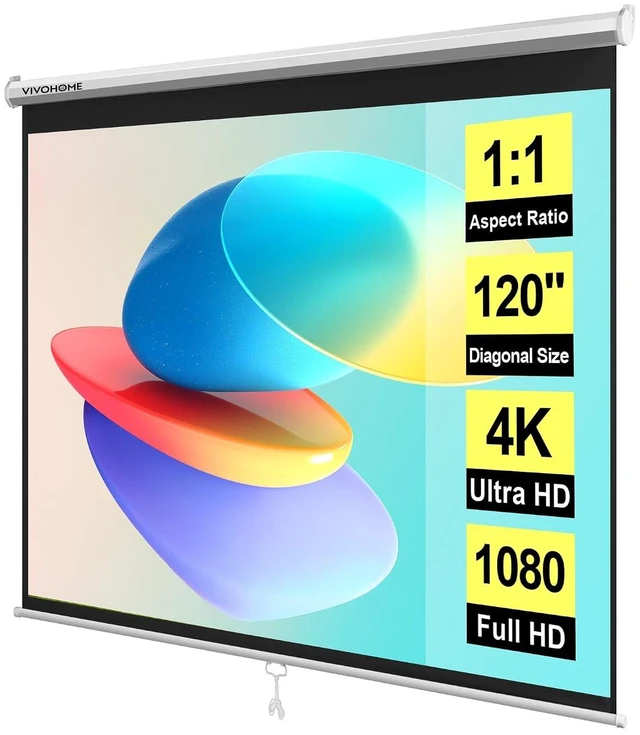 Main image of 120 Inch 1:1 Pull Down Projector Screen, White