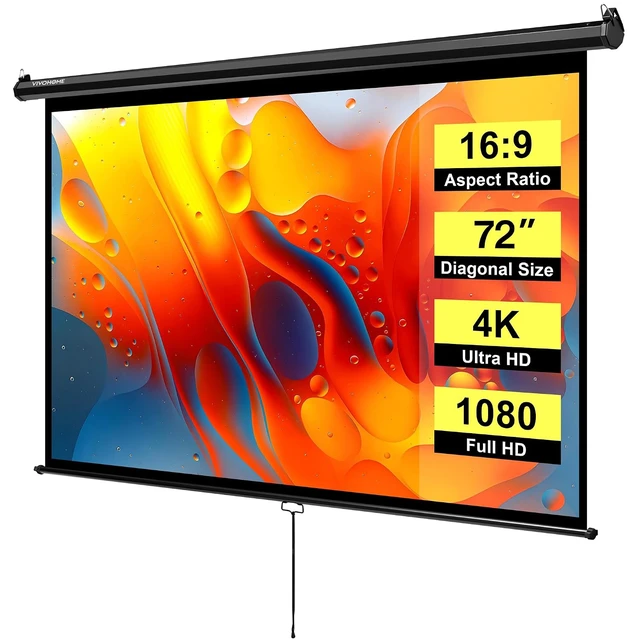 Main image of 72 Inch 16:9 Pull Down Projector Screen, Black